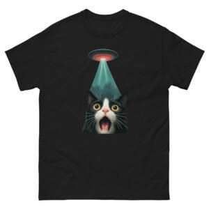 UFO Abduction Cat - Funny Alien Spaceship Beam Cat Graphic Tee - Unisex classic tee