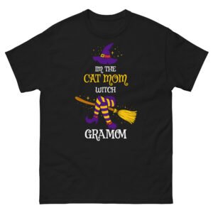 Cat Mom Witch - Funny Halloween Cat on Broom Graphic Tee - Unisex classic tee