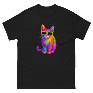Colorful Rainbow Cat Shirt – Funny Neon Psychedelic Sunglasses Cat Tee - Unisex classic tee