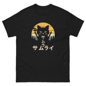Samurai Cat Vintage Sunset- Retro Japanese Cat Warrior Tee for Cat Lovers - Unisex classic tee
