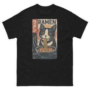 Ramen Cat - Cute Black Cat Eating Noodles Japanese Food T-Shirt - Unisex classic tee