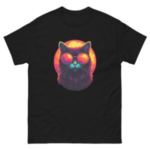 Psychedelic Neon Cat - Cool Retro Cat with Sunglasses Vaporwave Tee - Unisex classic tee