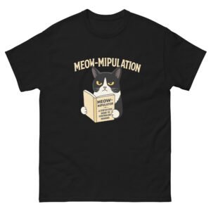 Meowmipulation Cat - Funny Smart Cat Reading Book Meme T-Shirt - Unisex classic tee