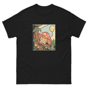 Cute Cat Sleeping Under Mushroom - Cozy Aesthetic Cat Tee for Nature & Cat Lovers - Unisex classic tee