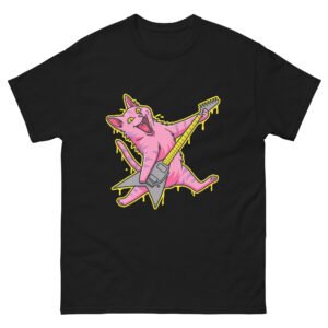 Punk Rock Cat Guitar - Neon Pink Lightning Kitty Band Tee, Funny Cat Lover Gift - Unisex classic tee