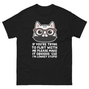 Low-Key Stupid Flirting Cat - Nerd Glasses Kitty Meme Tee, Sarcastic Humor - Unisex classic tee
