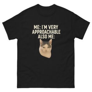 Introvert Cat - I’m Very Approachable, Also Me Minimal Meme Cat Face T-Shirt - Unisex classic tee